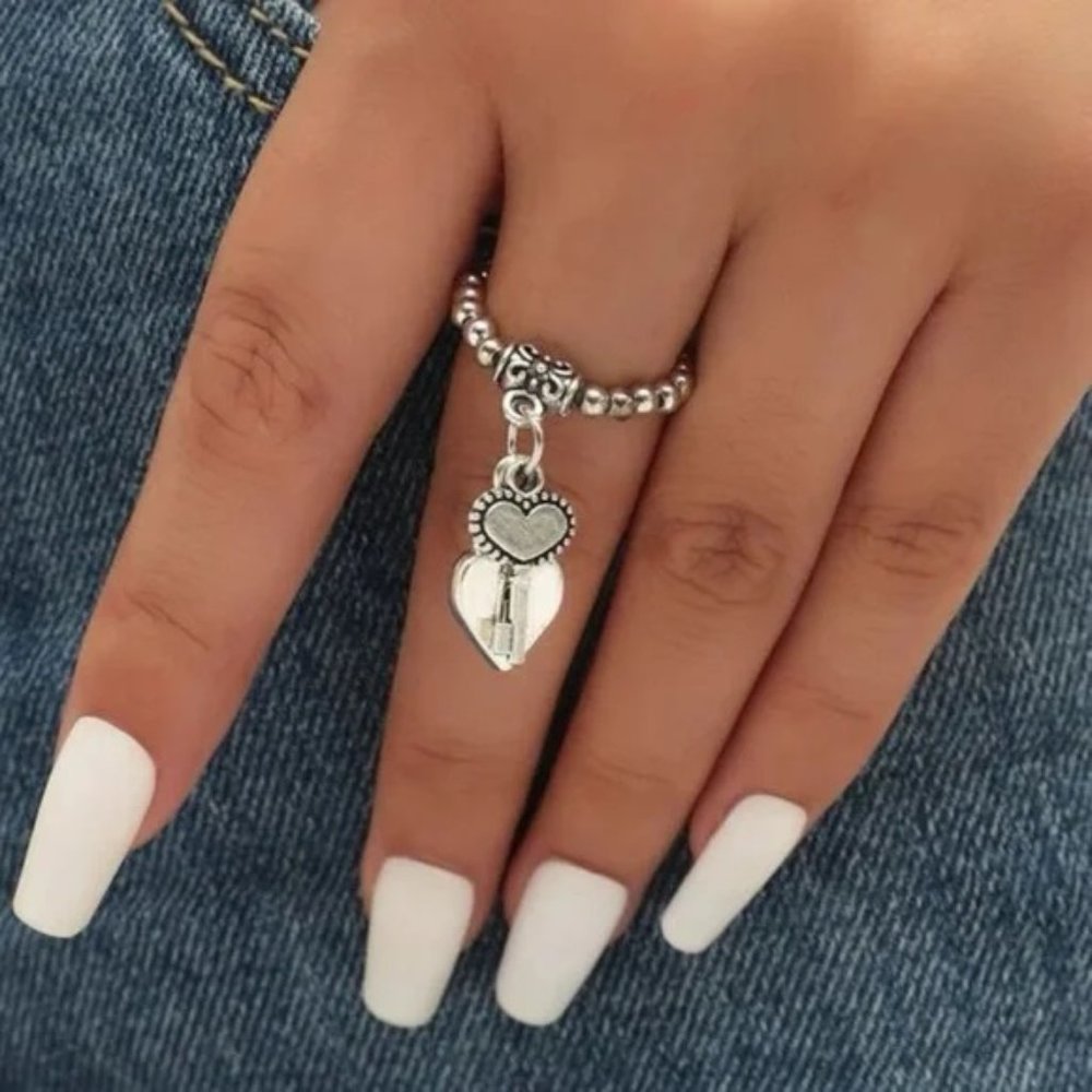 Silver Chain Heart Lock & Key Ring